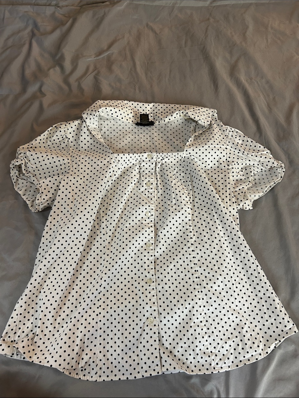 Lane Bryant White Button-Front Polka Dot Top